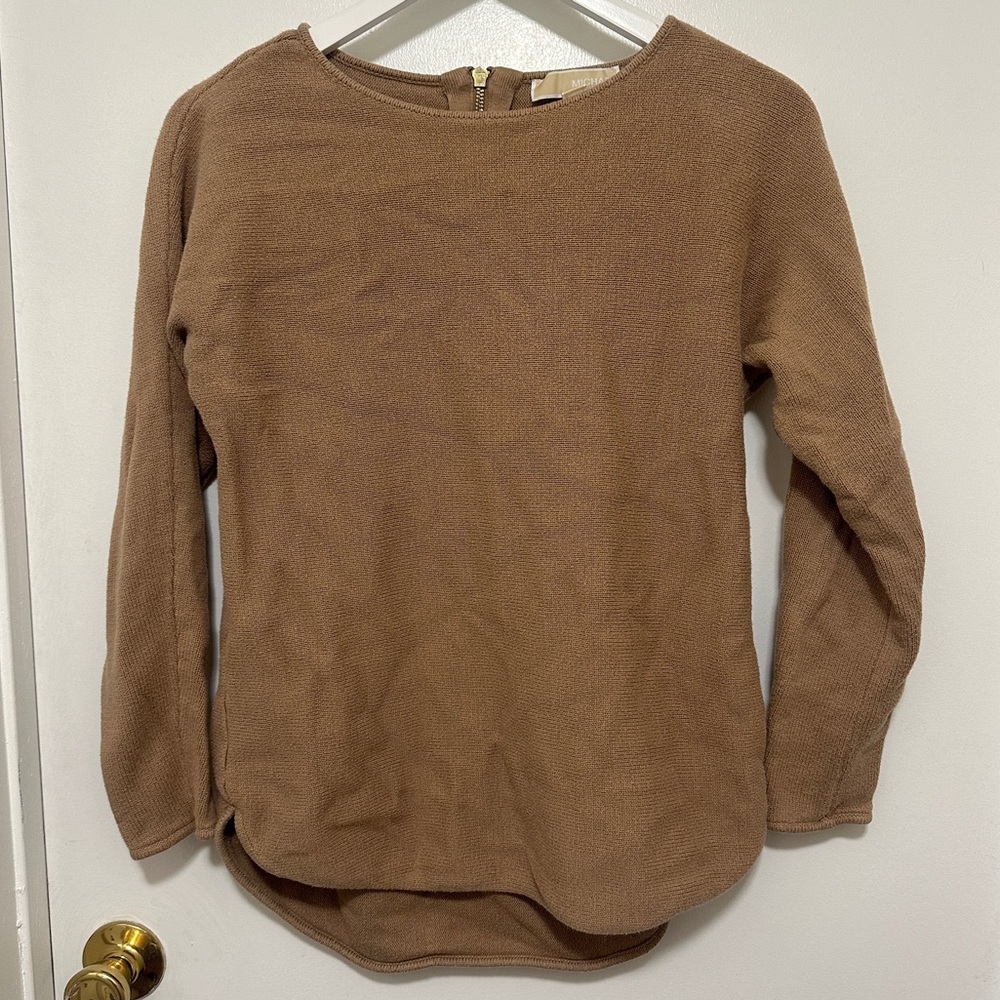 Michael Kors Sweater Brown Khaki Gold Zipper Women’s Size Small
